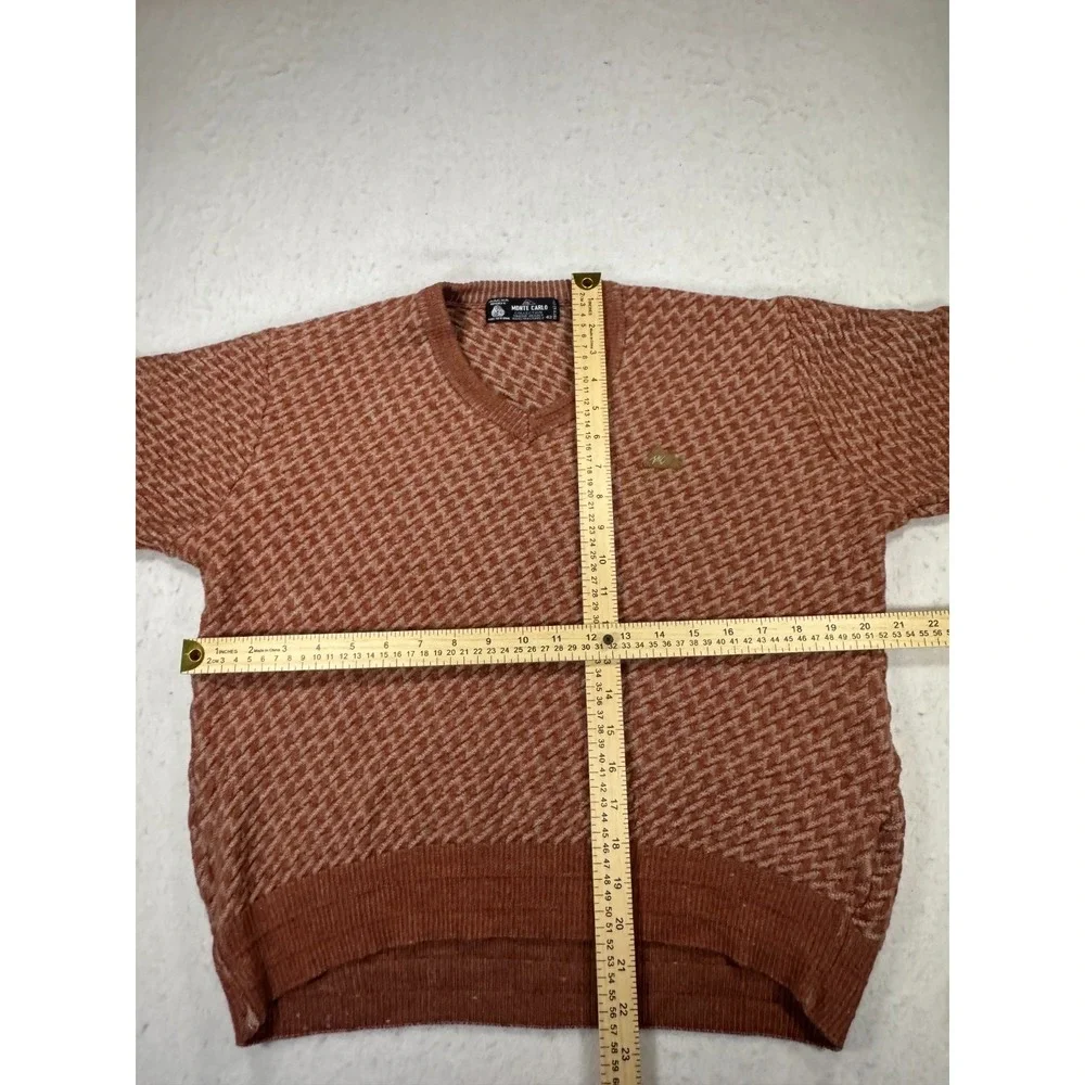 Monte‎ Carlo Collection Sweater Mens 42 Brown Houndstooth Wool Shrink Resist